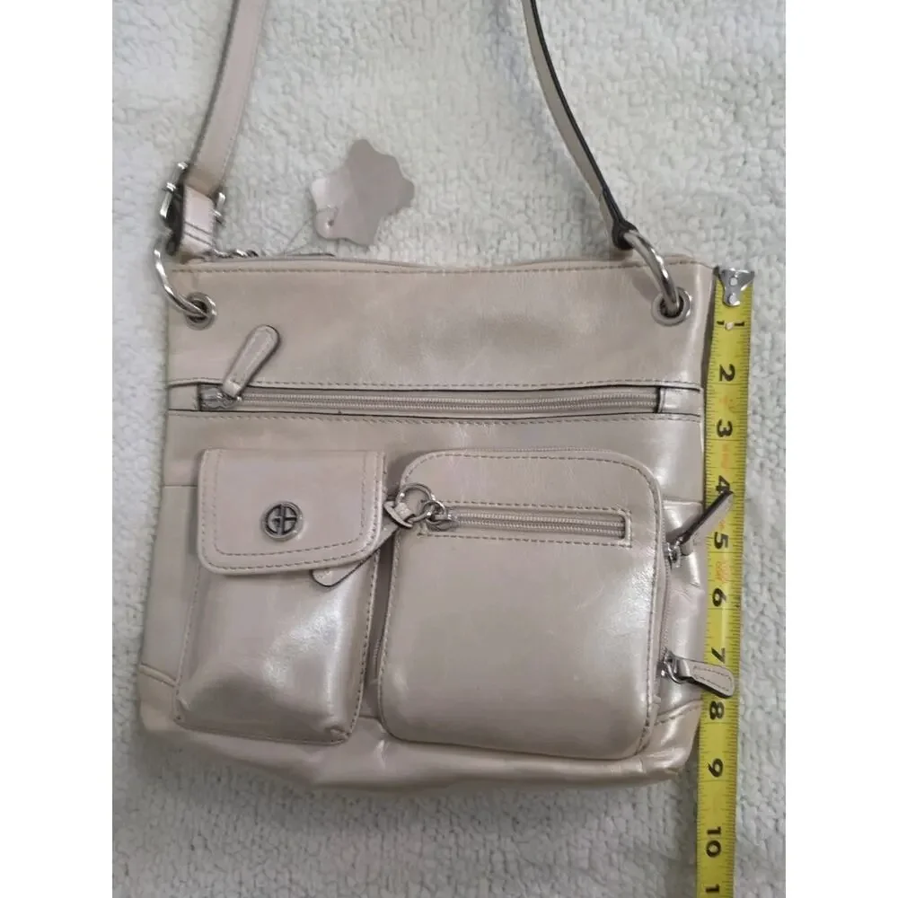 GIANI BERNINI Women Crossbody Bag Purse Shimmery Pearlescent Tan Leather Medium